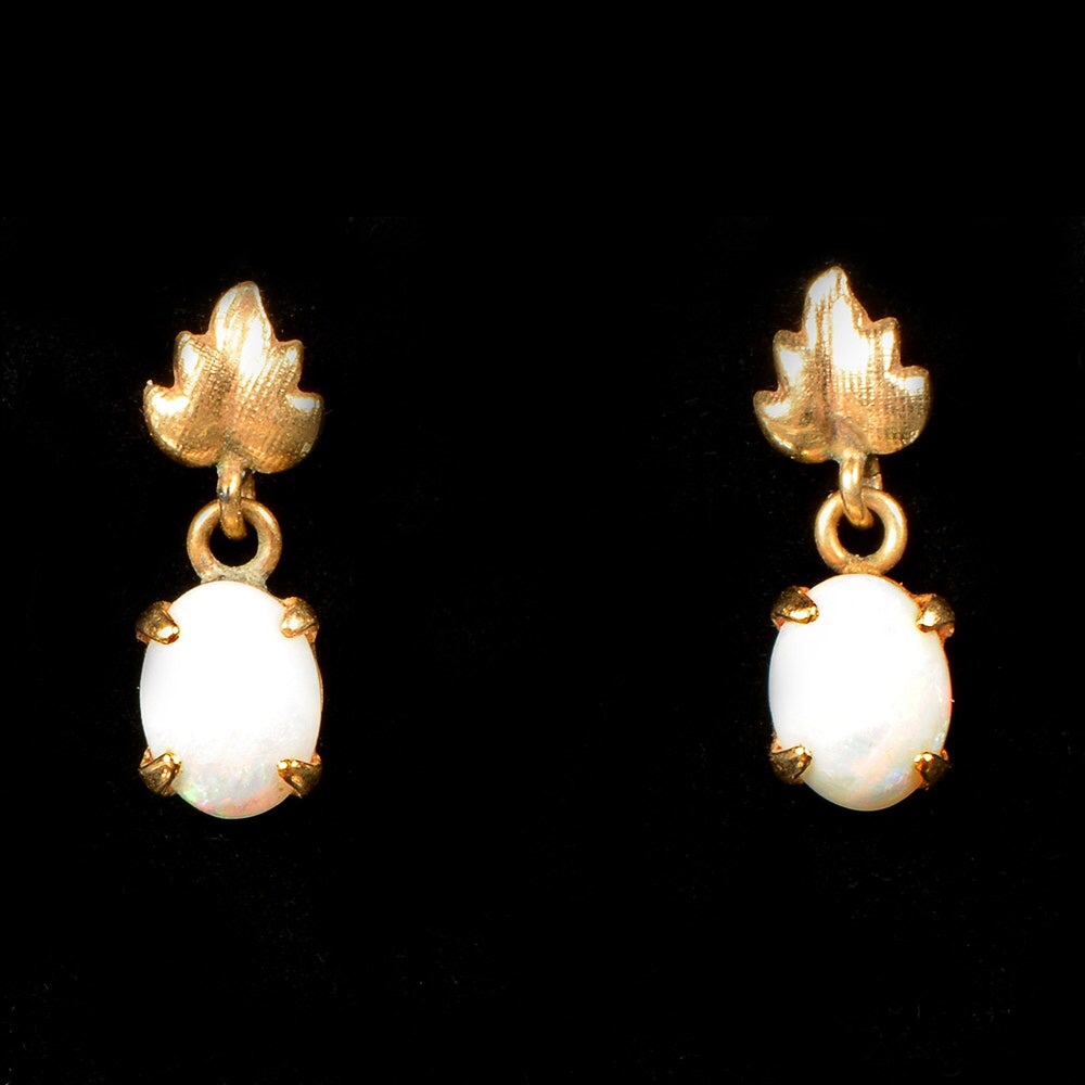 14K Yellow Solid Gold Earrings with Opals